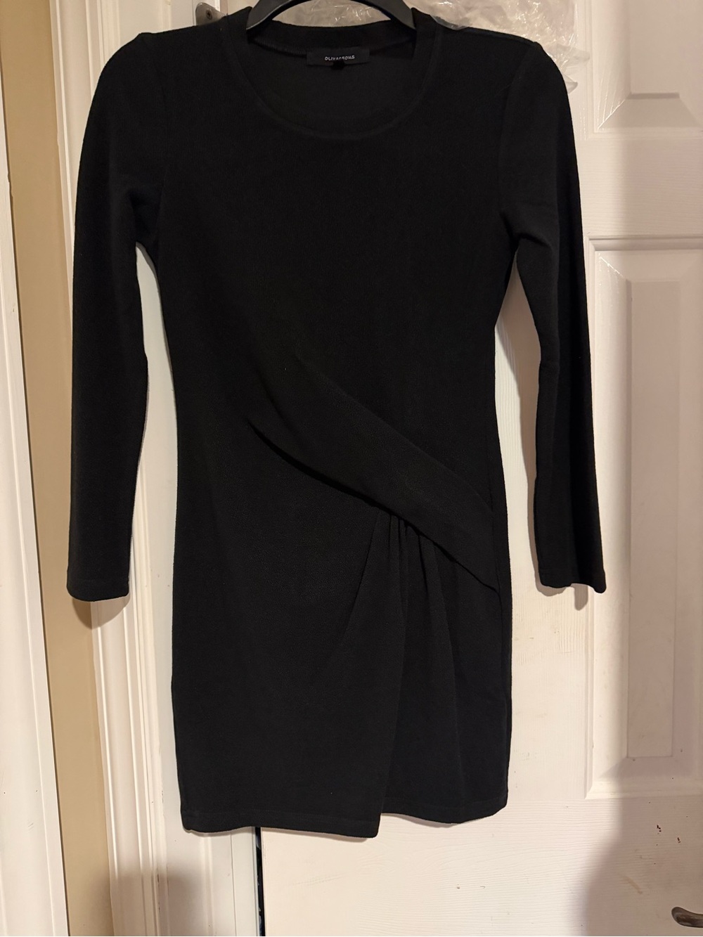 Olivaceous Black Long-Sleeve Draped Knit Dress